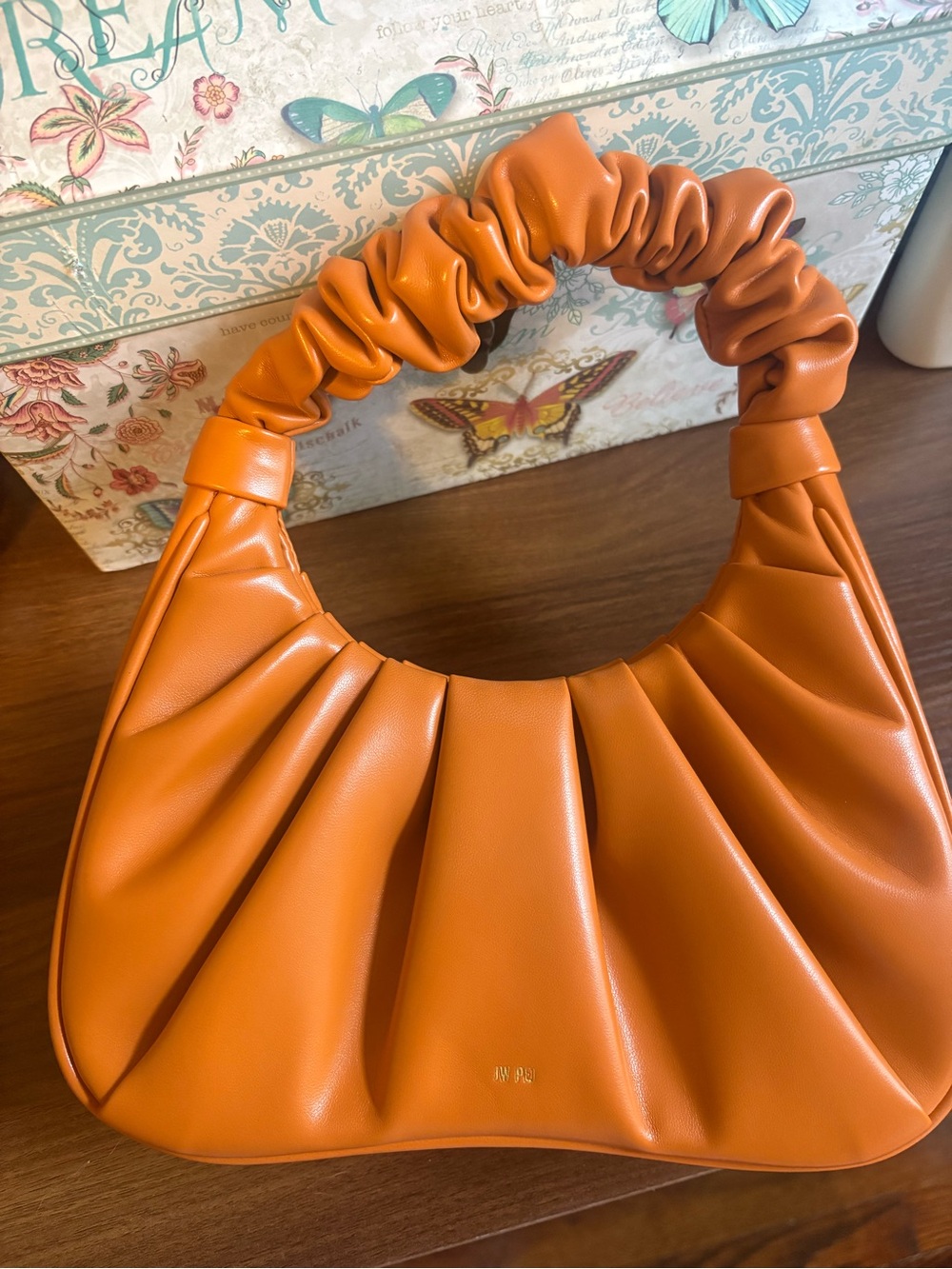 JW PEI Orange Ruched Handle Shoulder Bag
